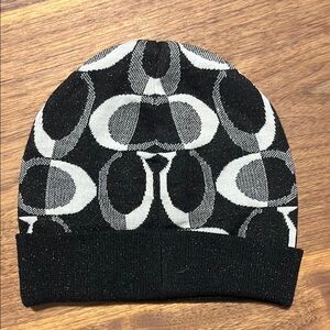Coach Black and White Knit Beanie